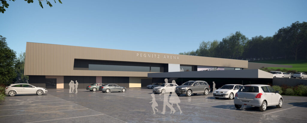 Aussenansicht der neuen Eishockey Arena in Pegnitz